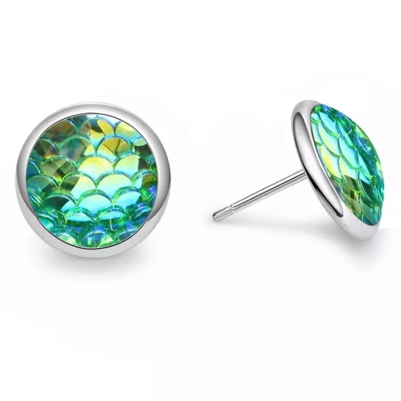 Jewelry - Green Mermaid Scale Stud Earrings